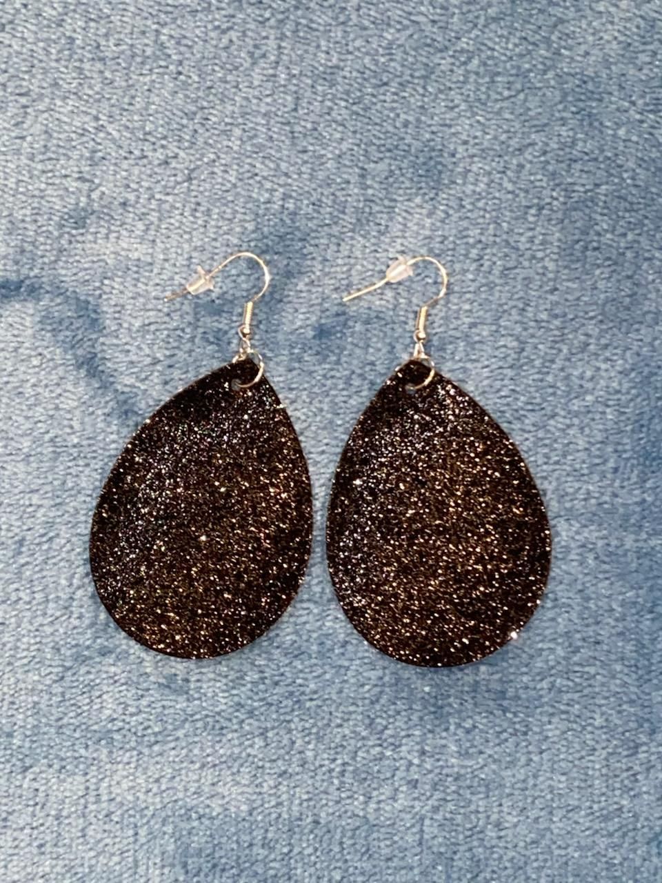 Black Glitter Teardrop Earrings