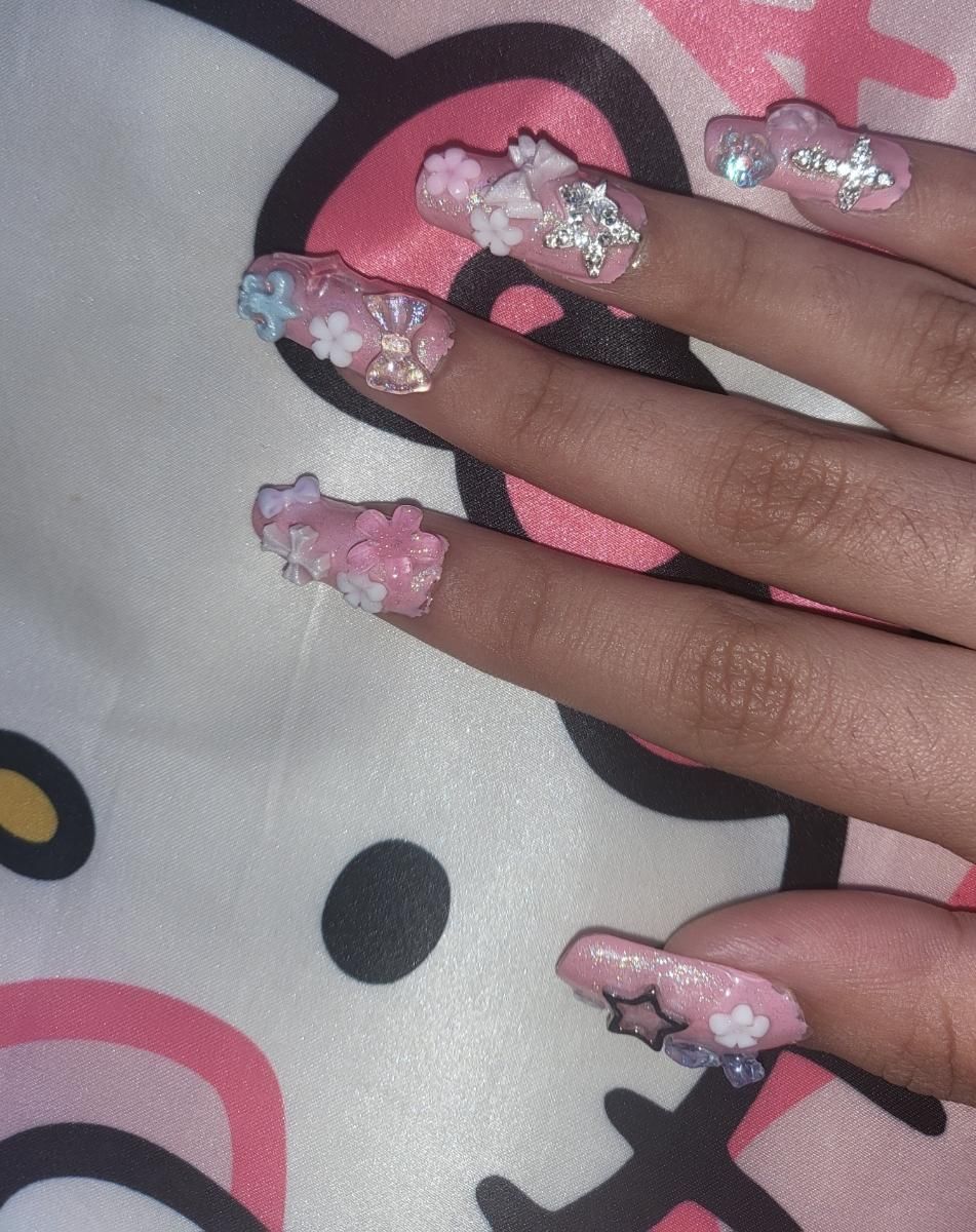 Pink Glitter Junk Nails