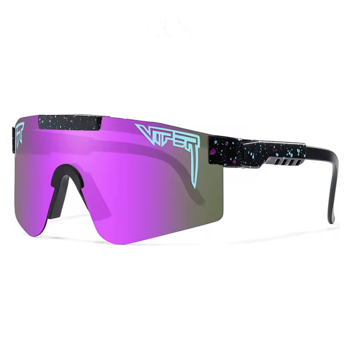 Pit Viper Style Sunglasses – Black Frame with Paint Splatter and Pink-Green Reflective Lenses