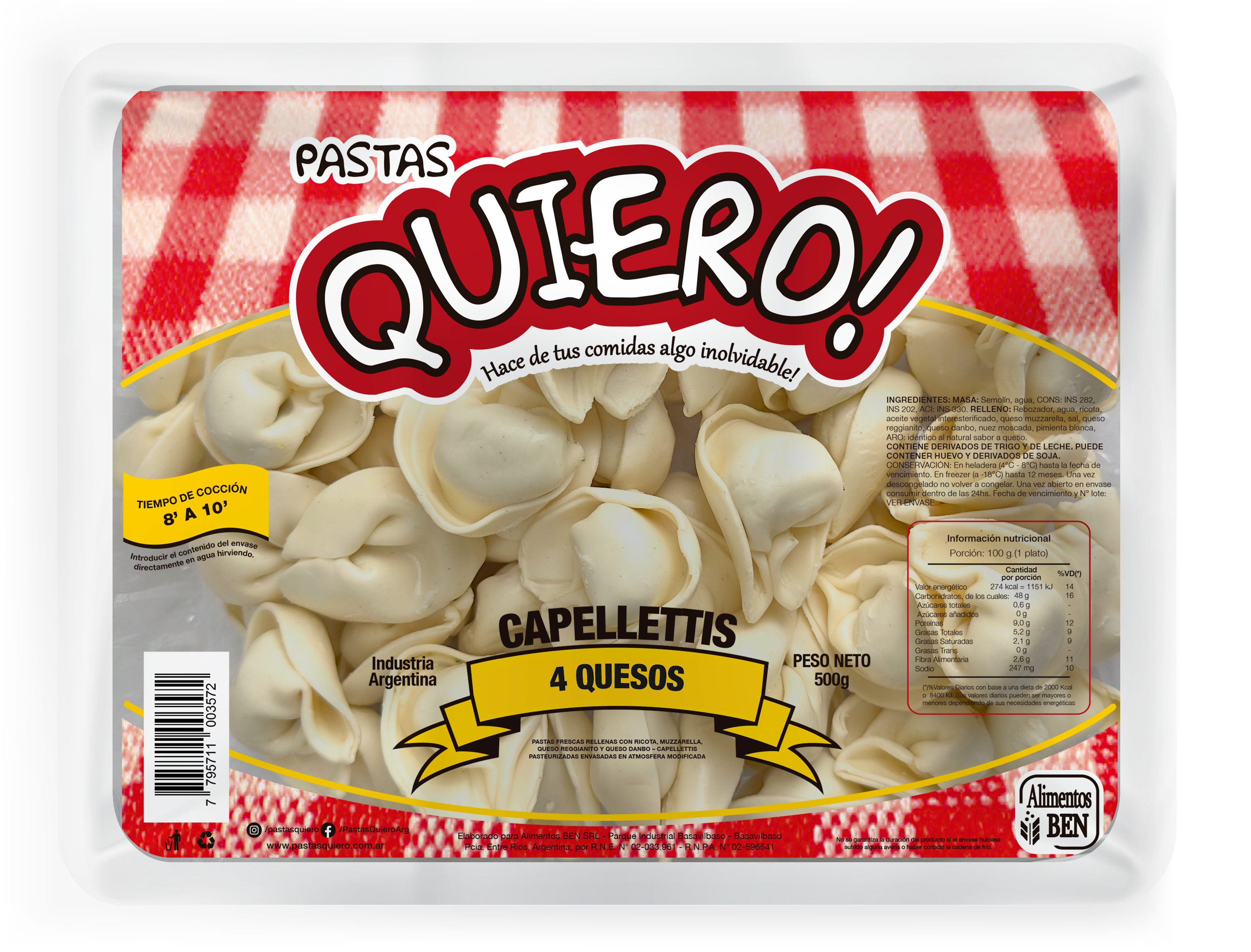 Capellettis con 4 quesos x 500g