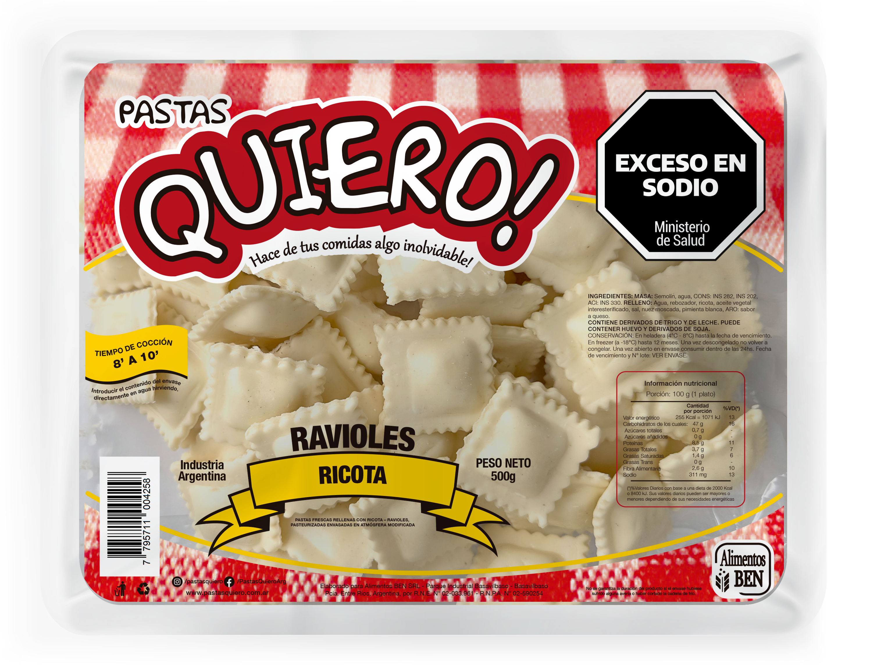Ravioles con ricota x 500g