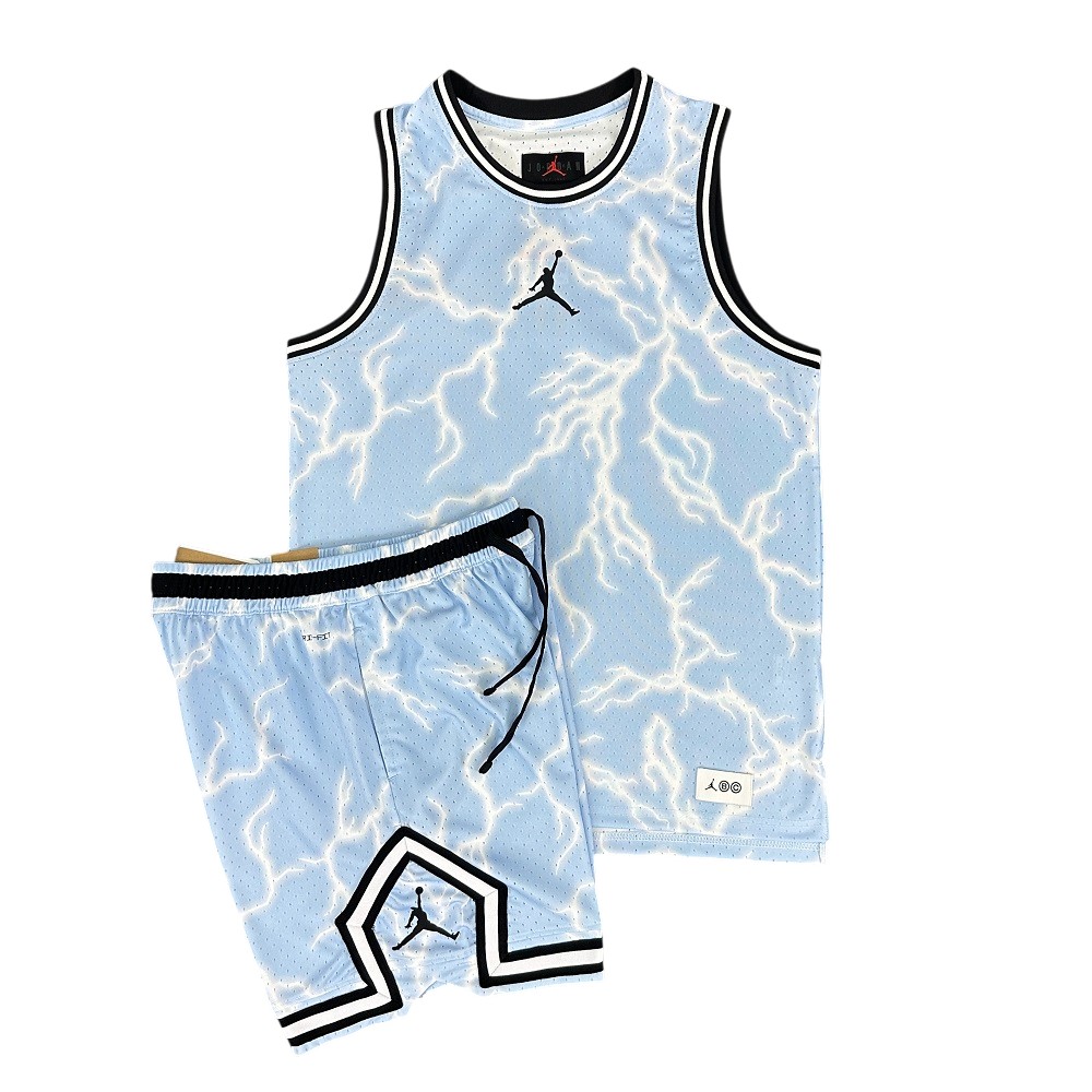 Jordan Light Blue Lightning Basketball Jersey and Shorts Set BNWT