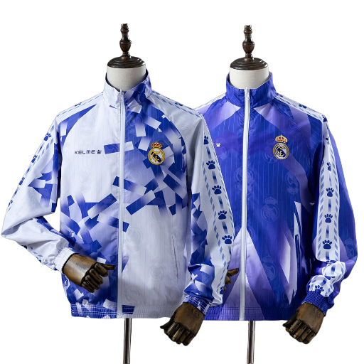 1996-97 Real Madrid Football Club Full Zip Reversible Anthem Track Jacket Top Windbreaker Vintage Retro-Style Soccer Fußball BNWT