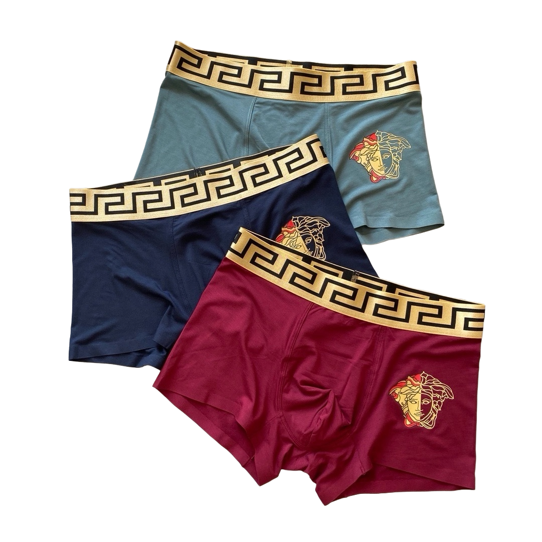 Versace Underwear Three-Pack Multicolor Greca Border Boxer Briefs BNWT