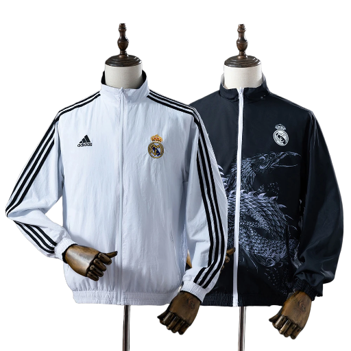 2014-15 Real Madrid Football Club Full Zip Reversible Anthem Track Jacket Top Windbreaker Soccer Fußball BNWT