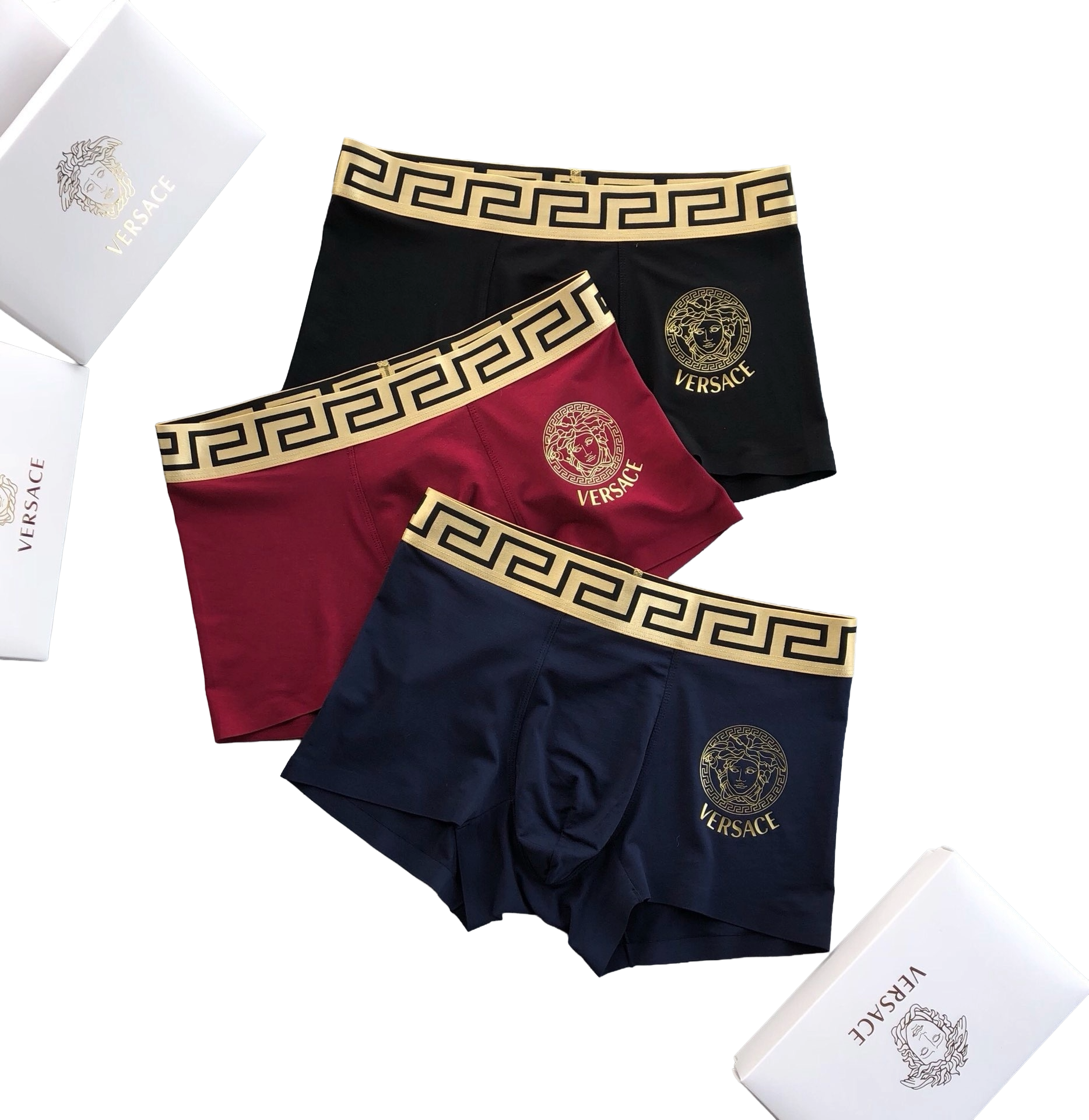 Versace Underwear Three-Pack Multicolor Greca Border Boxer Briefs BNWT
