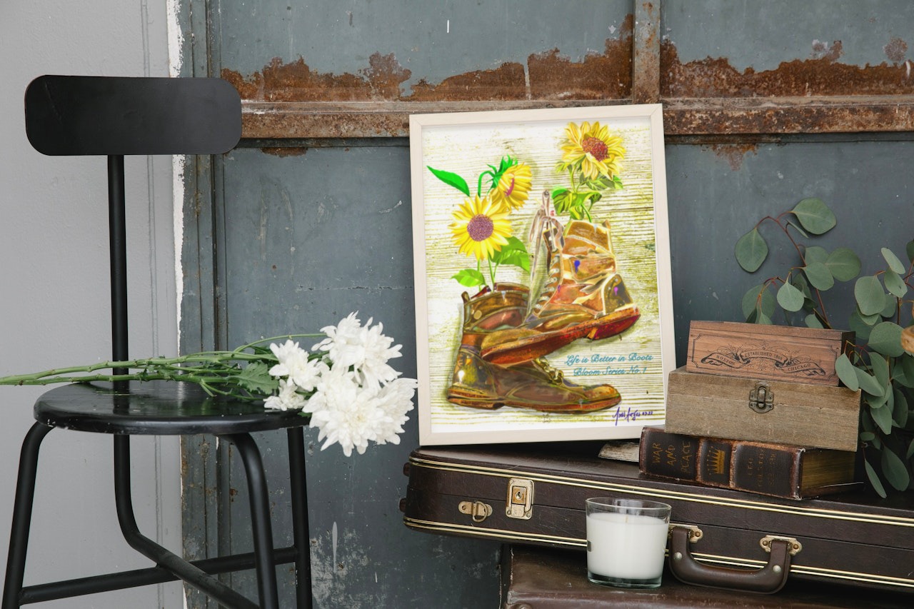 Sunflower Boots Art Print