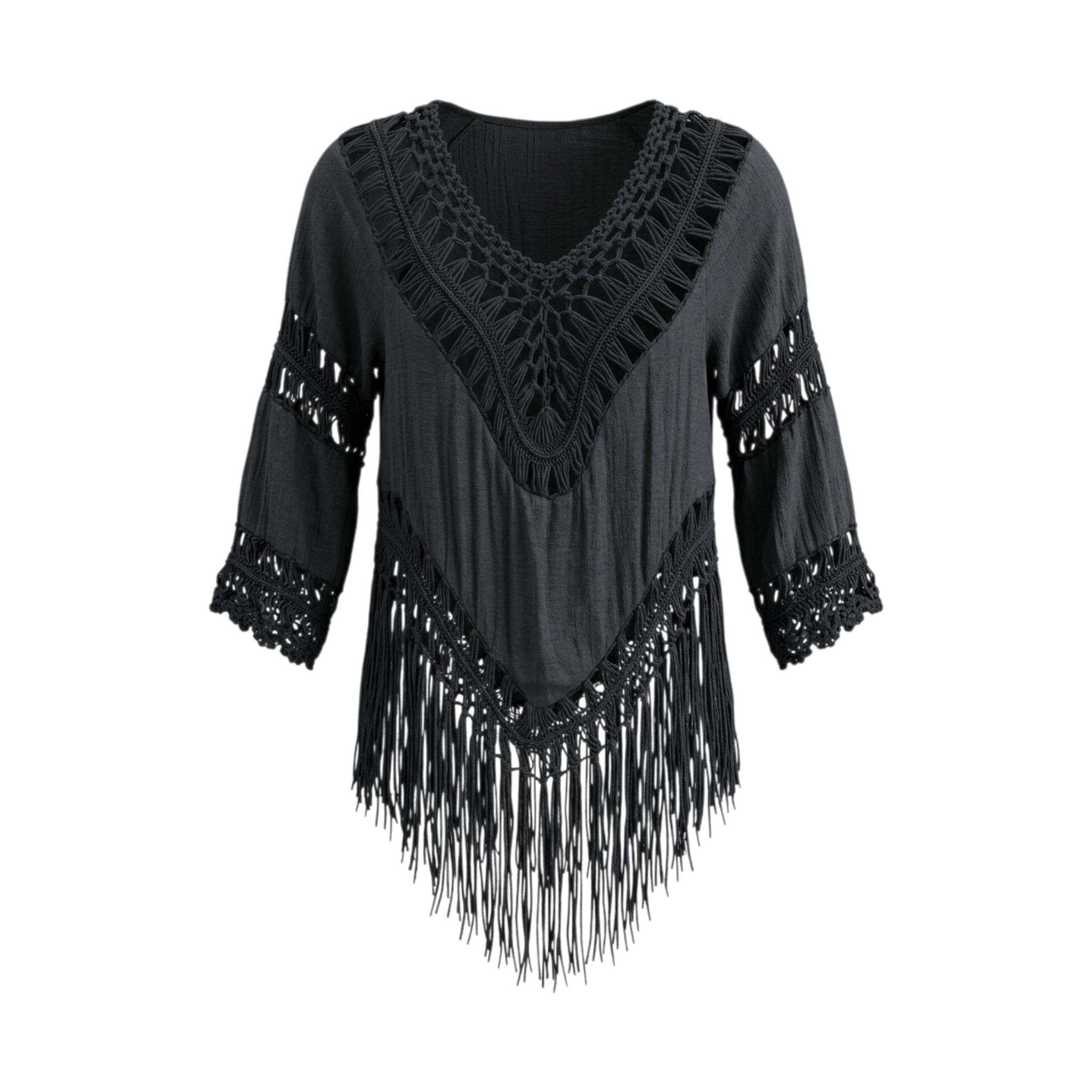 Just in black fringed top