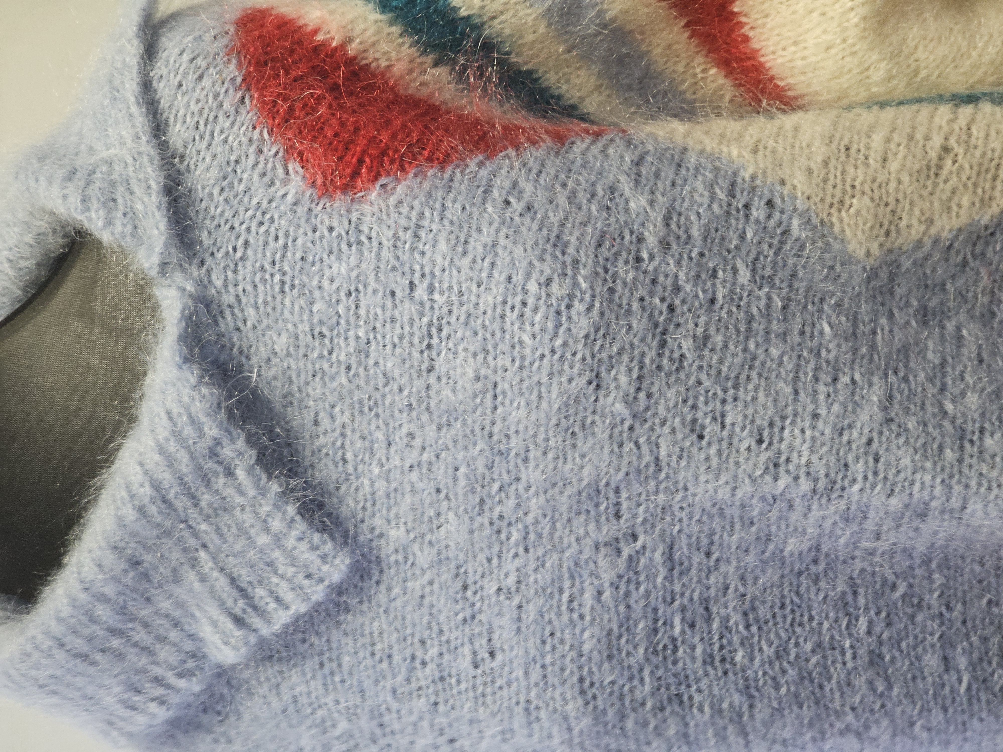 Vintage Hand Knitted Blue Mohair Cowl Neck Sweater