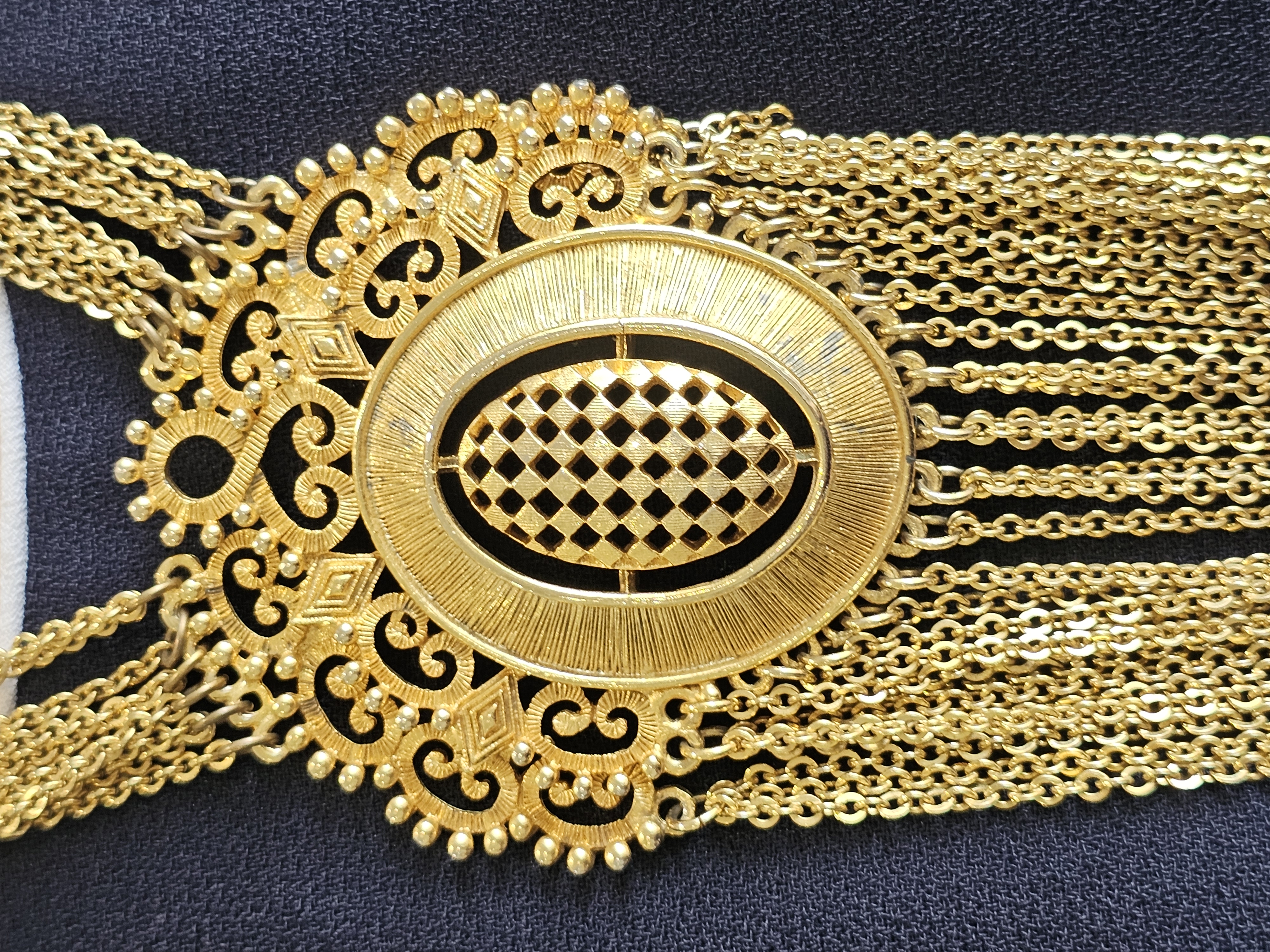 Vintage BARCS Gold Statement Pendant Necklace – Multi-Chain Bib Design