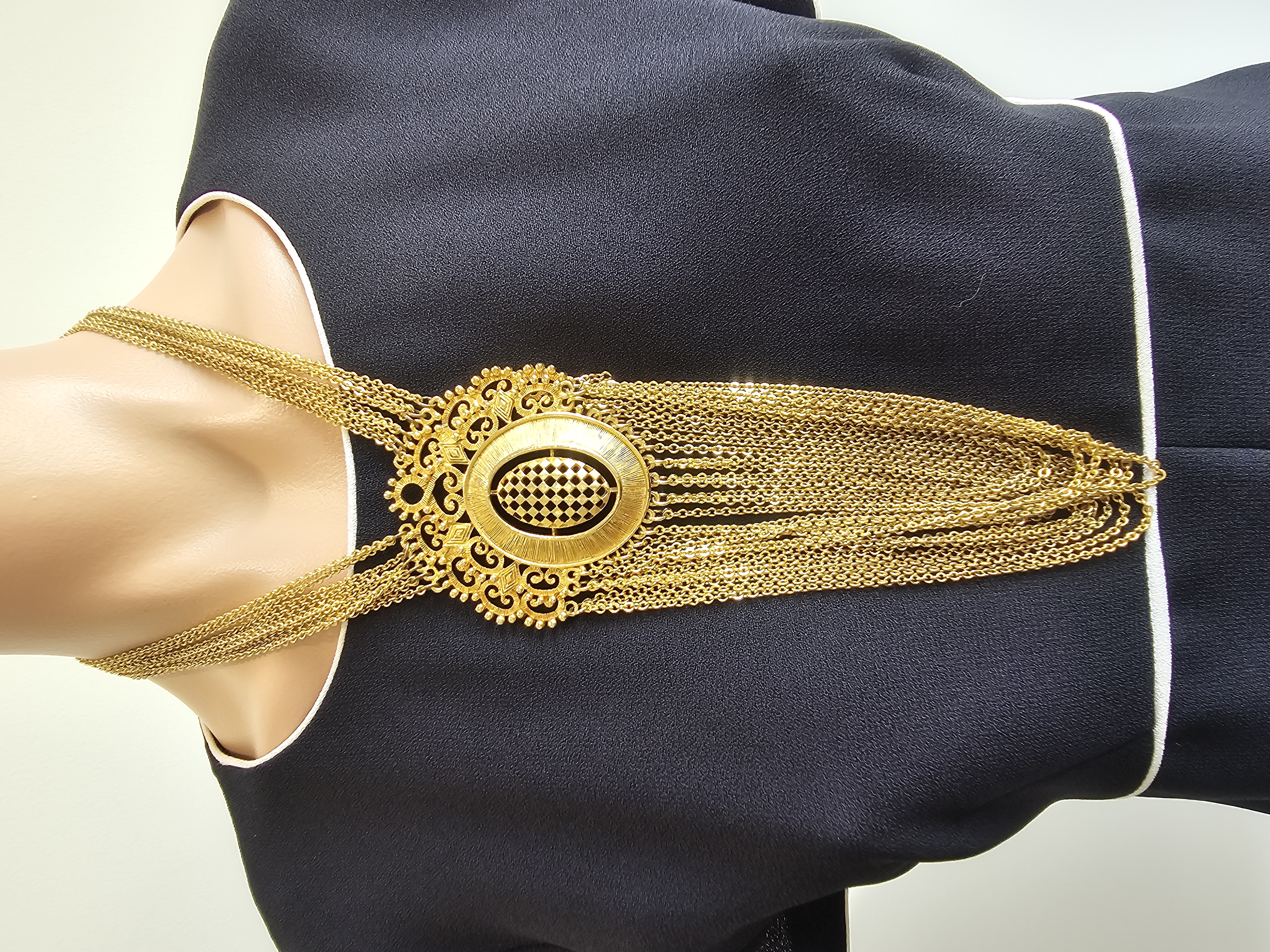 Vintage BARCS Gold Statement Pendant Necklace – Multi-Chain Bib Design