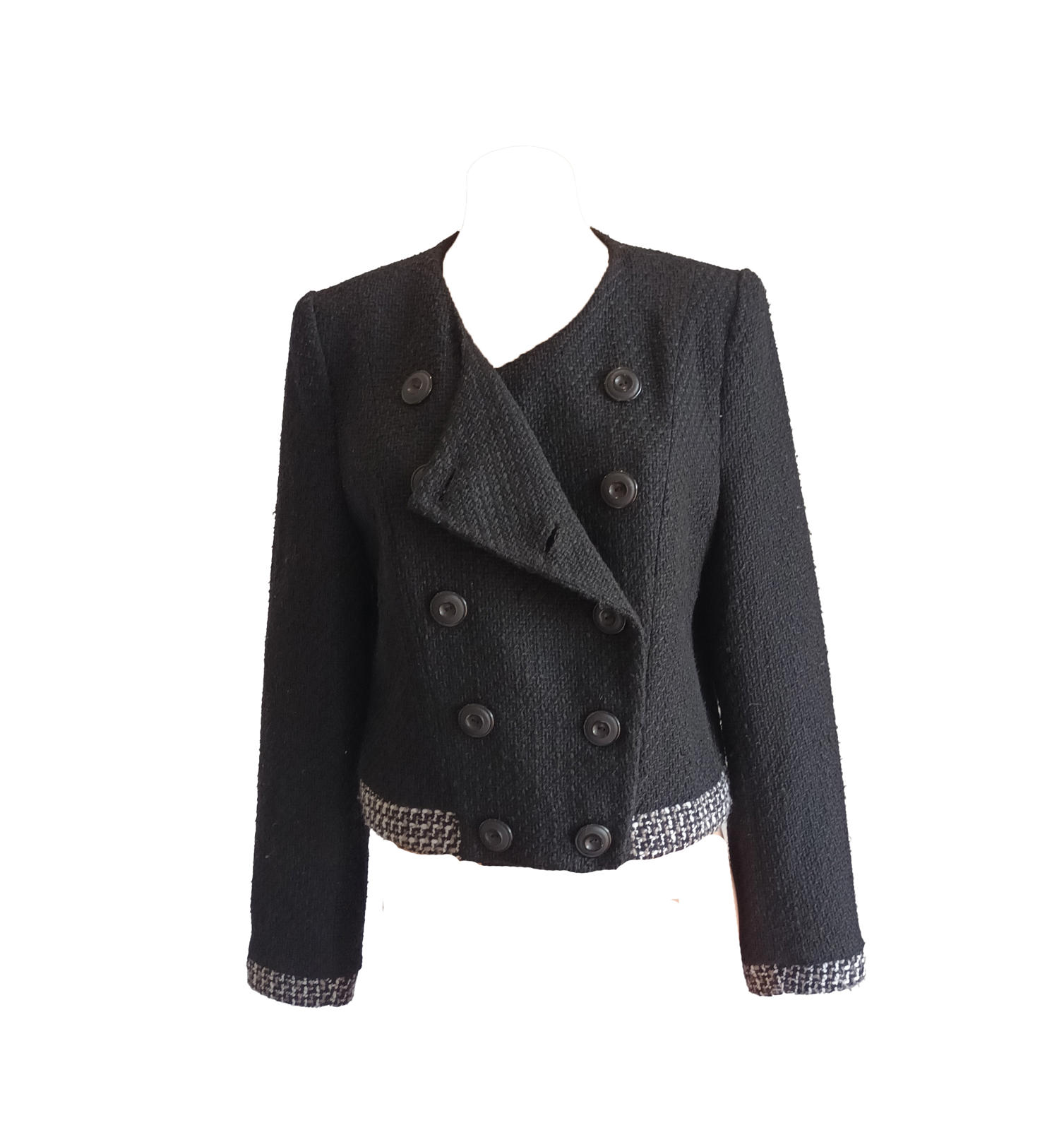 Black wool blend Tweed cropped jacket by Enrose 14