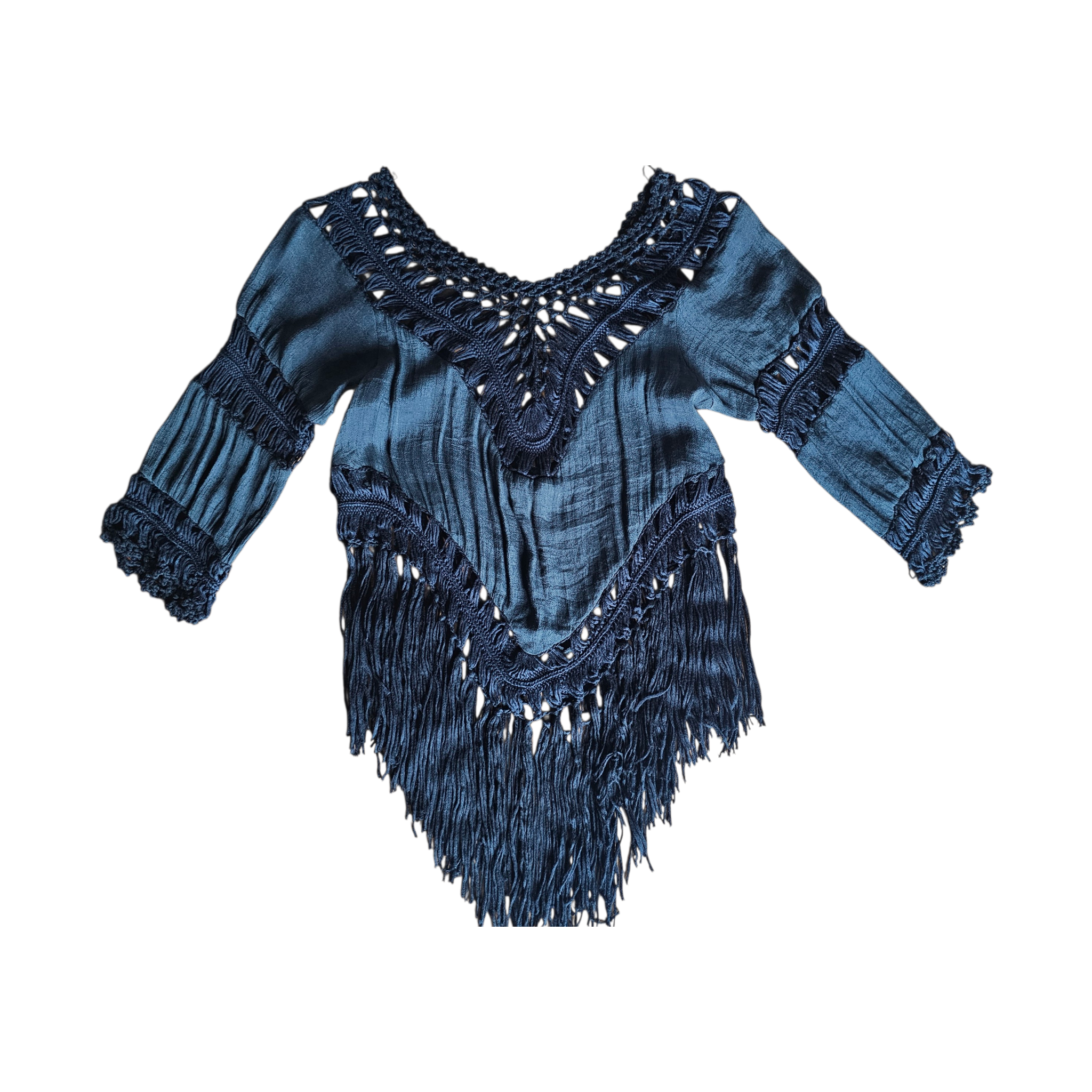 Just in black fringed top