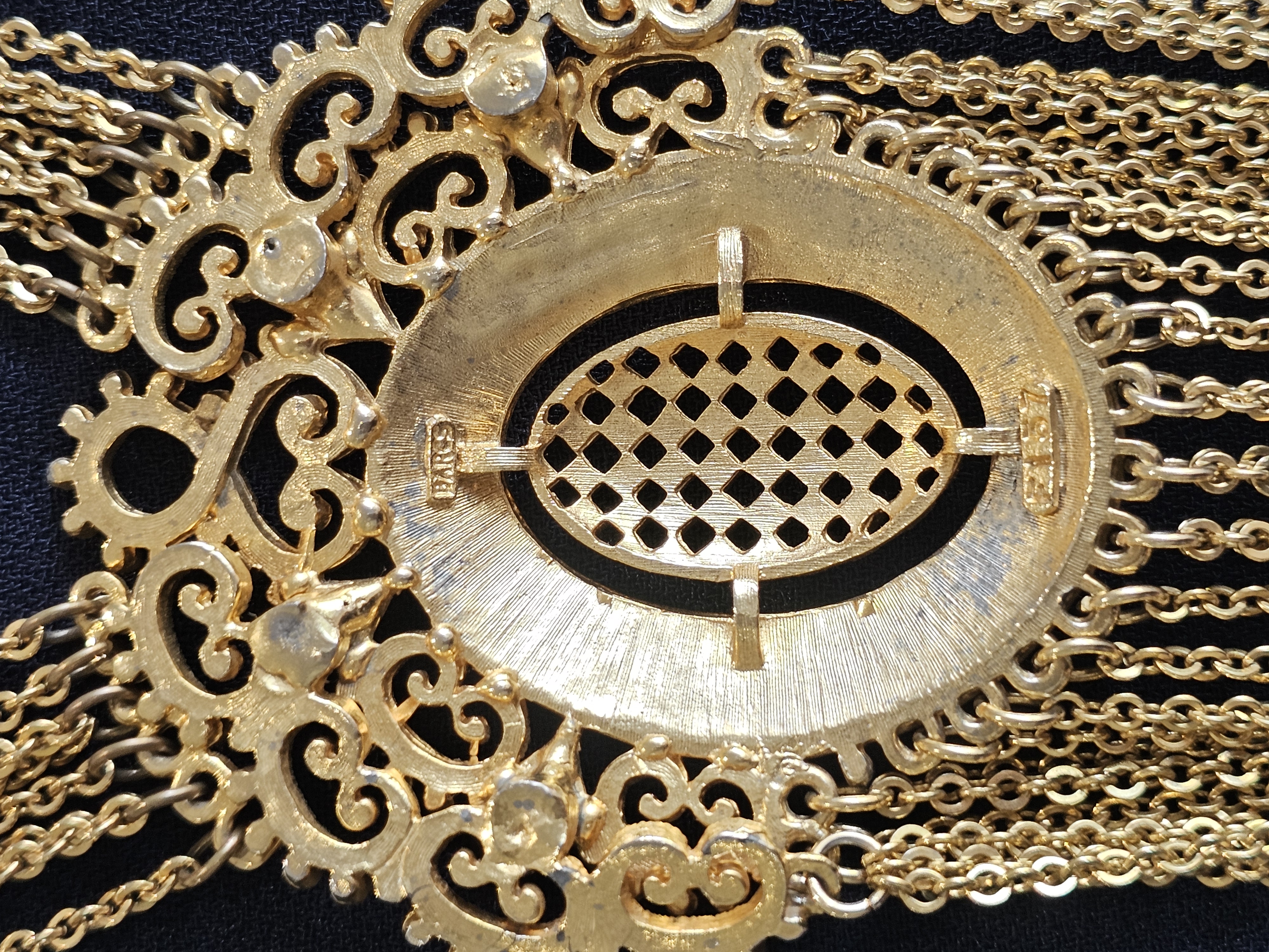 Vintage BARCS Gold Statement Pendant Necklace – Multi-Chain Bib Design