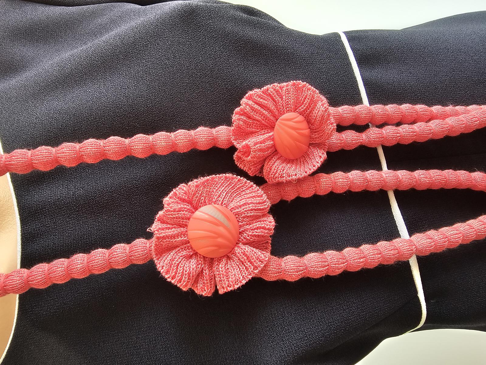 Handmade knitted coral floral necklace statement piece 