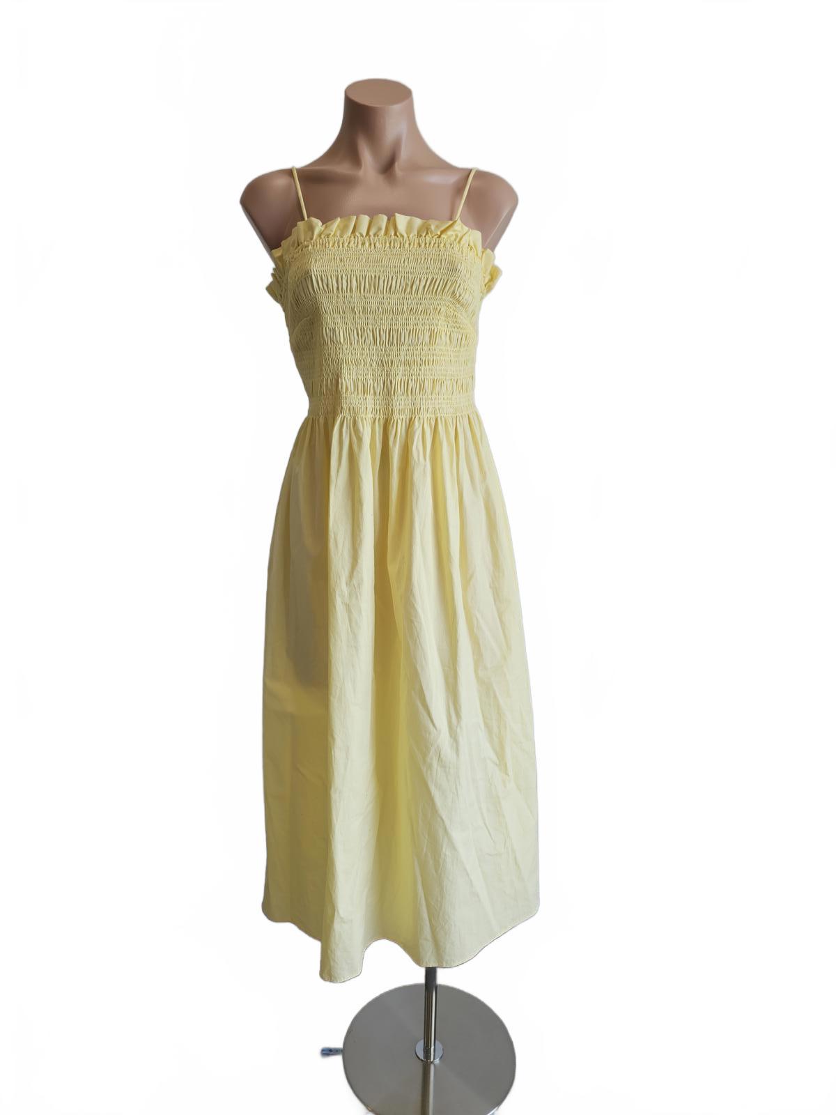 Butter yellow sun dress, smocked midi dress L 12