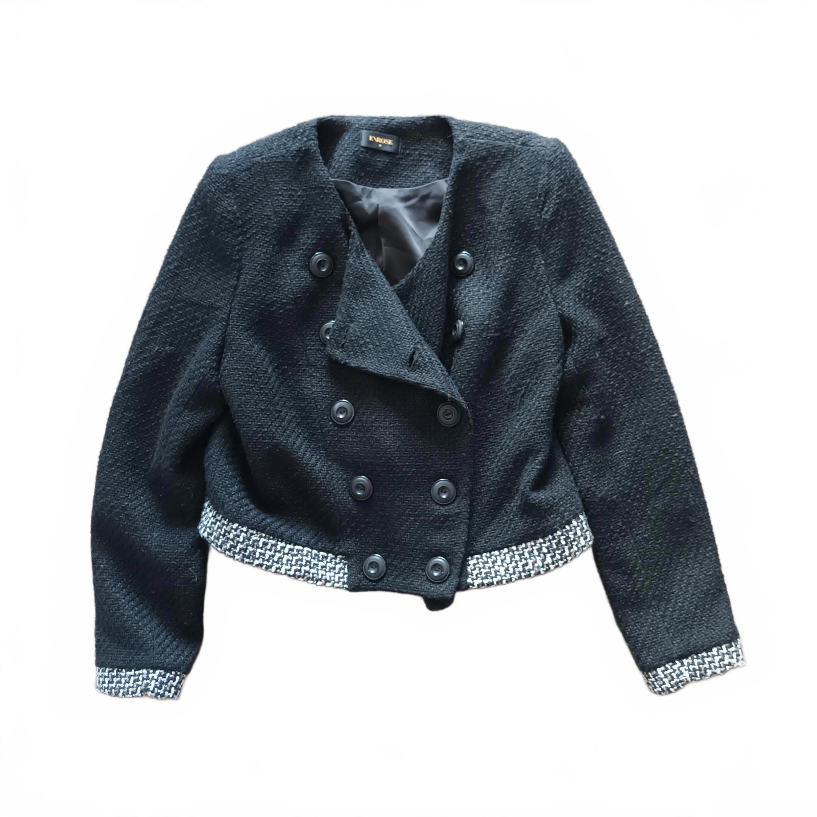 Black wool blend Tweed cropped jacket by Enrose 14