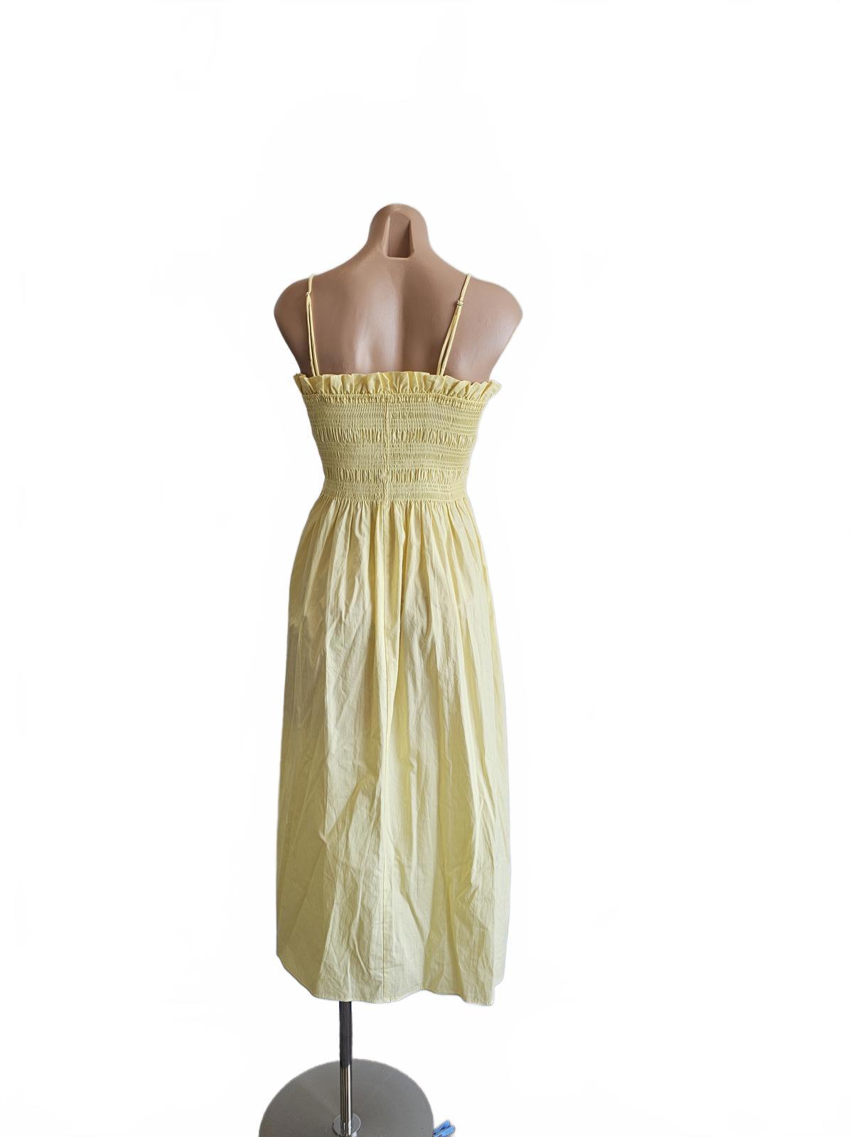 Butter yellow sun dress, smocked midi dress L 12
