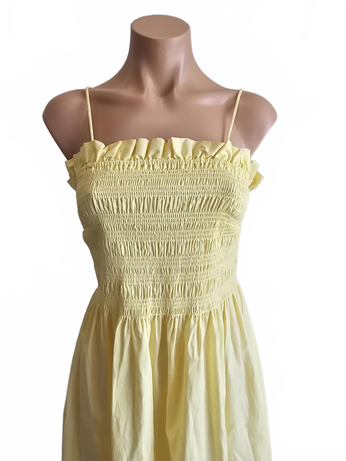 Butter yellow sun dress, smocked midi dress L 12