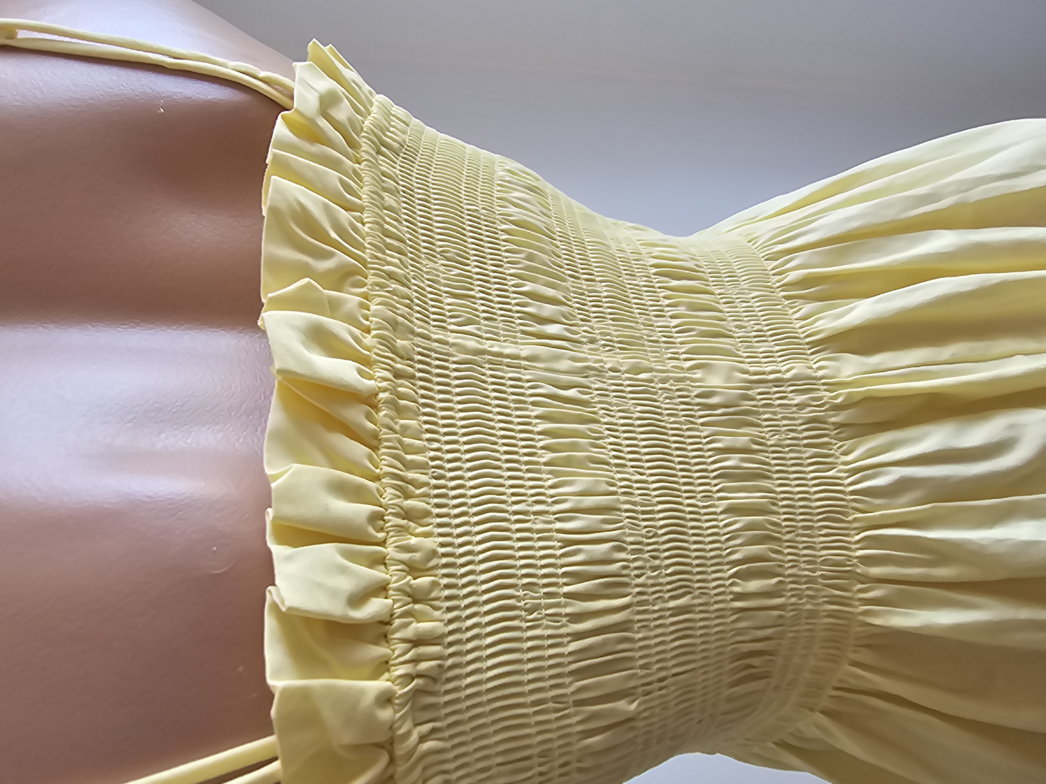 Butter yellow sun dress, smocked midi dress L 12