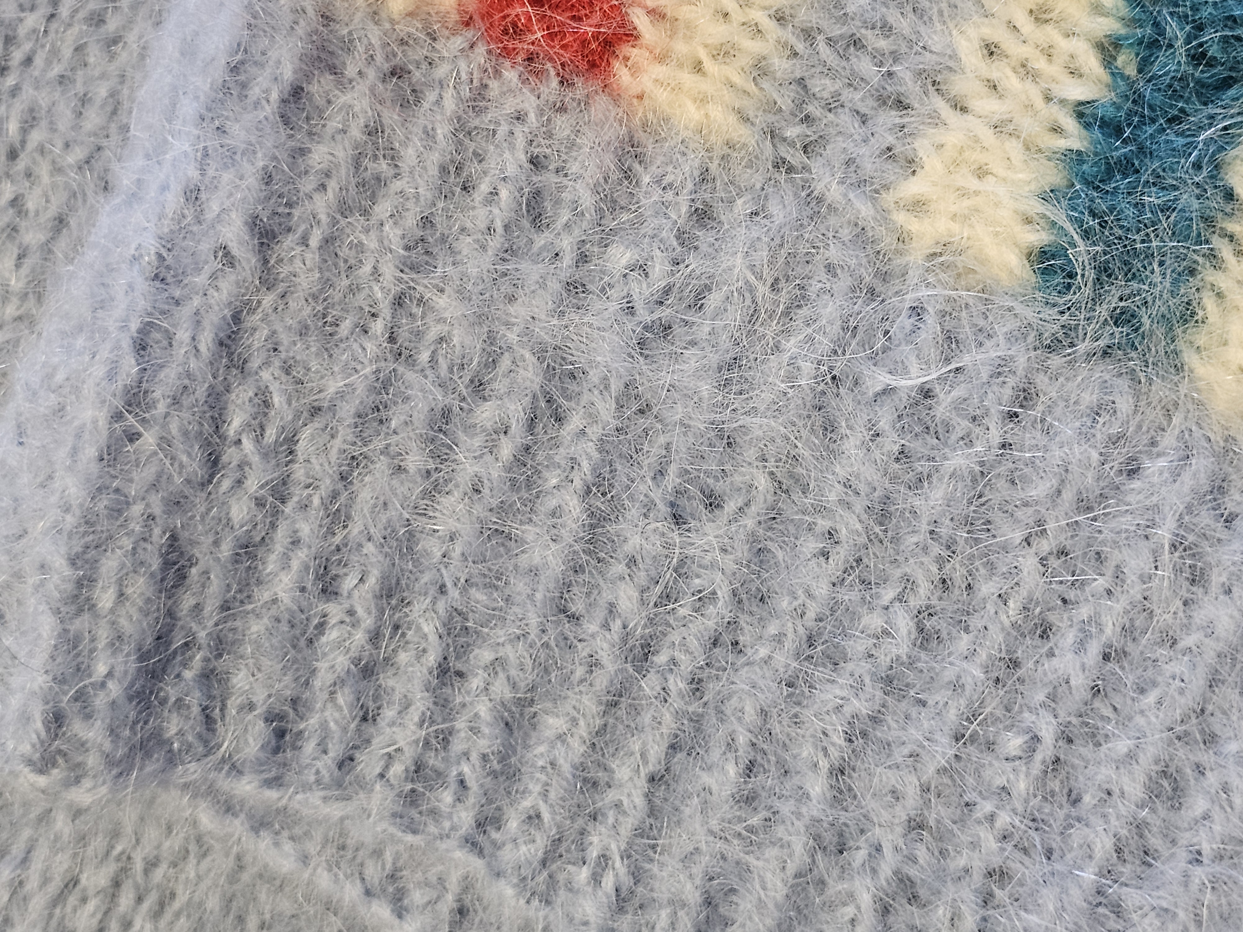 Vintage Hand Knitted Blue Mohair Cowl Neck Sweater