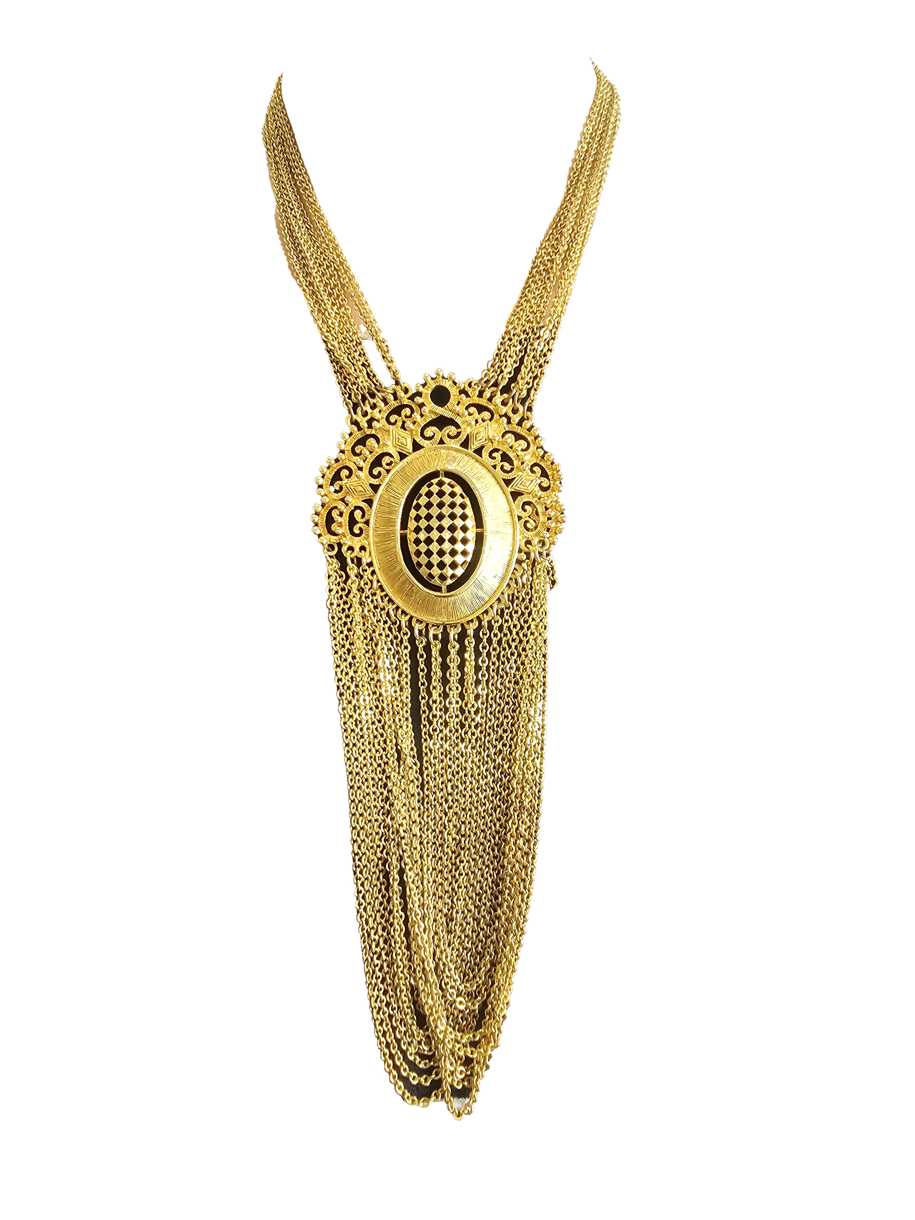 Vintage BARCS Gold Statement Pendant Necklace – Multi-Chain Bib Design