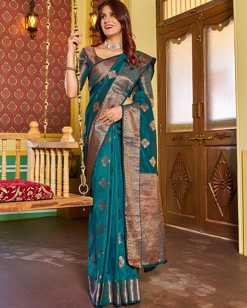 Traditional Teal Silk Saree