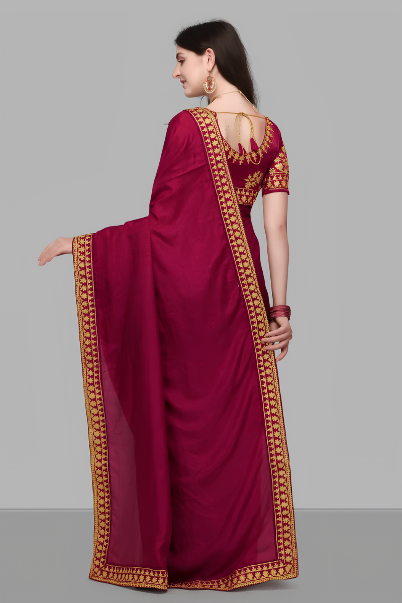 Maroon Saree with Golden Embroidery