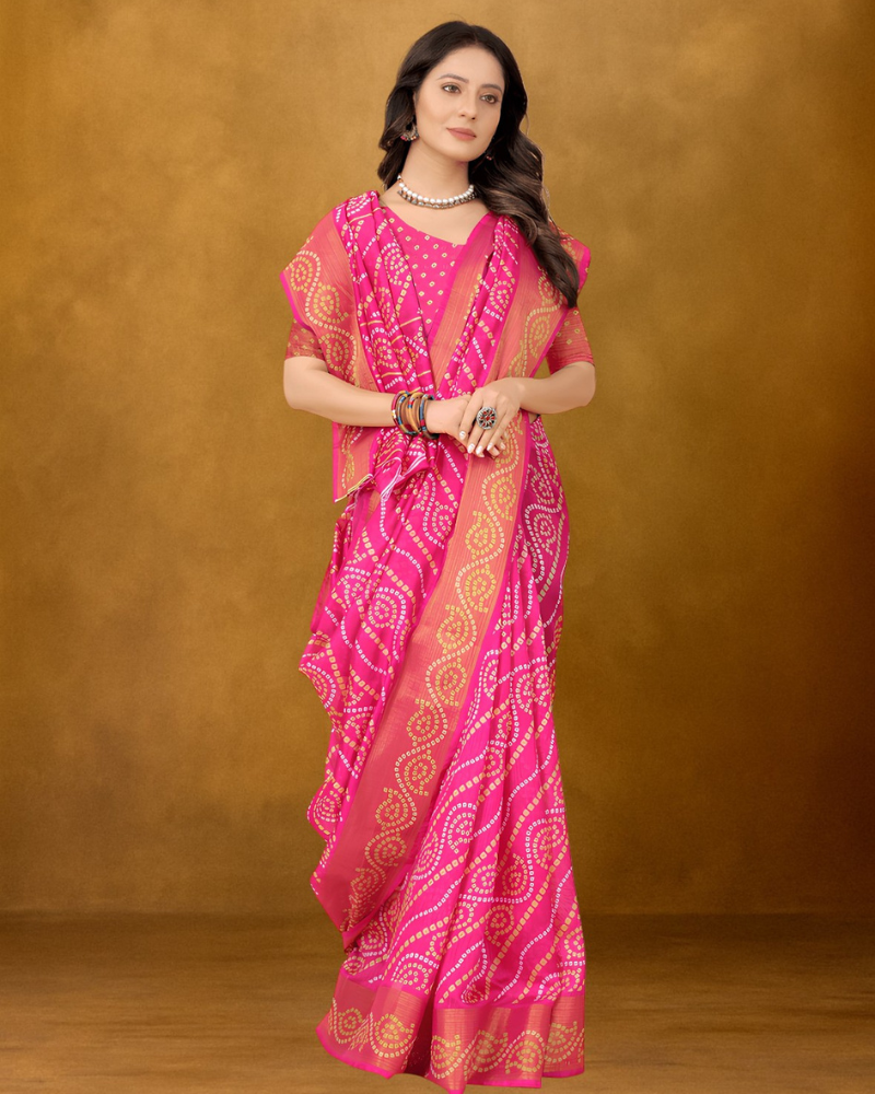 Pink Bandhani Saree