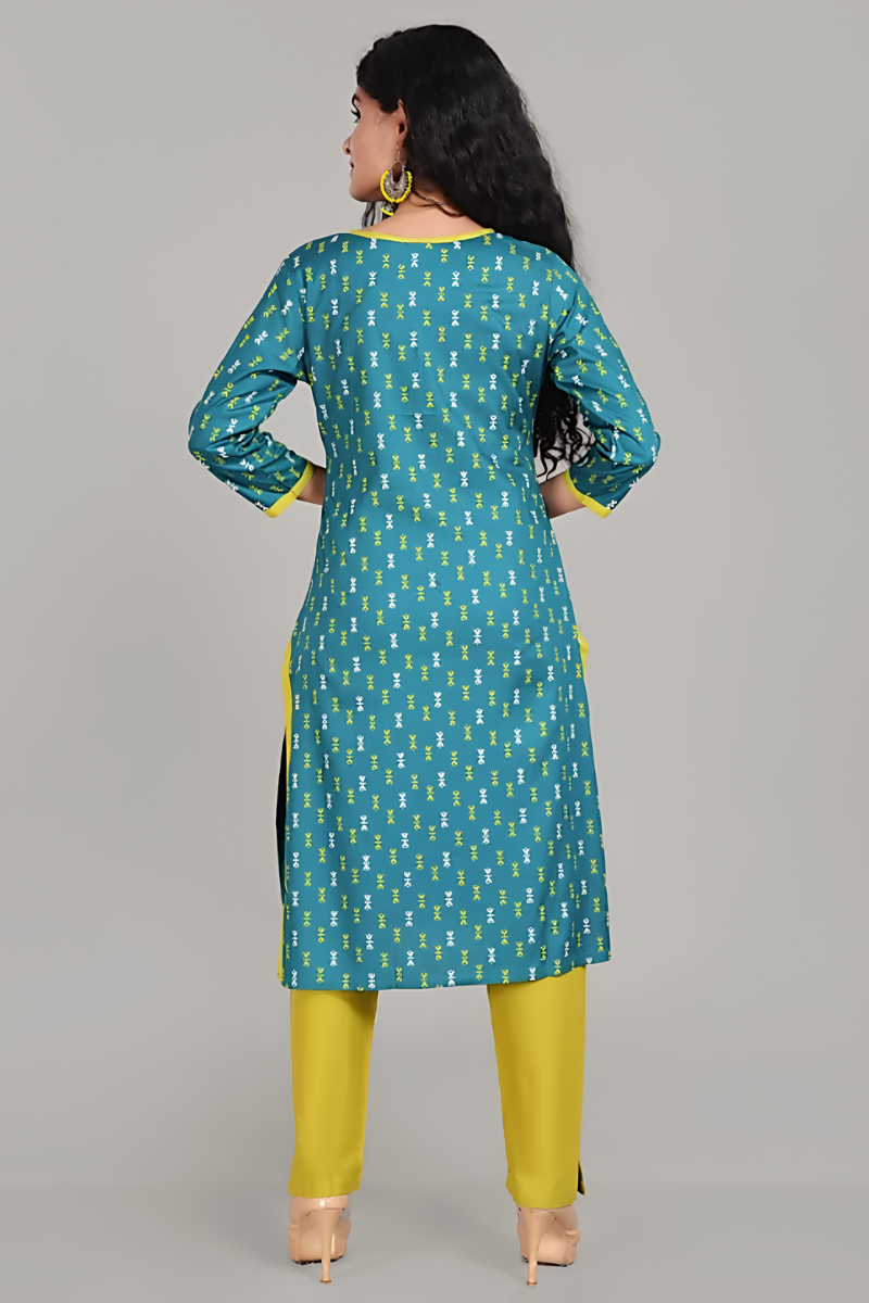 Blue and Yellow Printed Salwar Suit