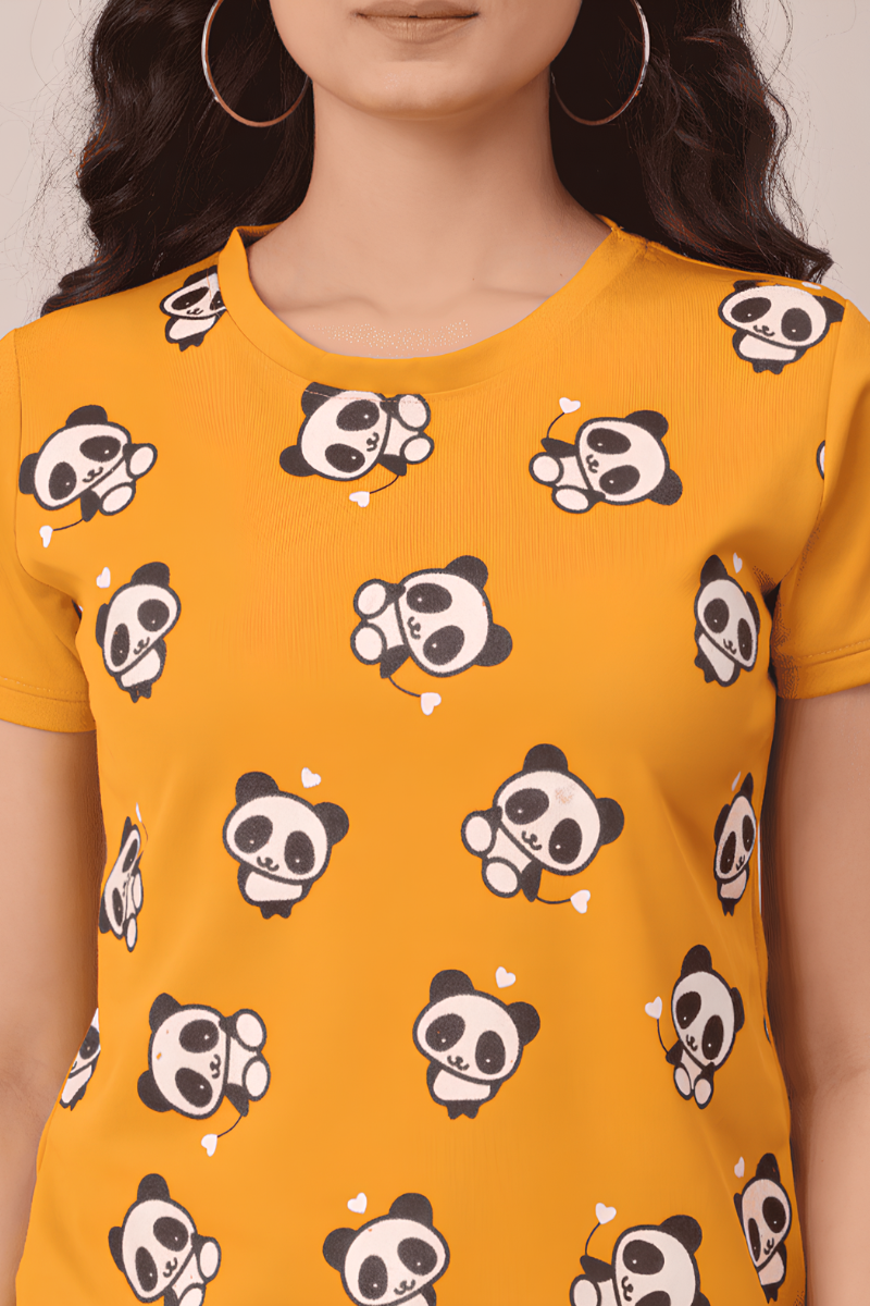 Yellow Panda Print T-shirt