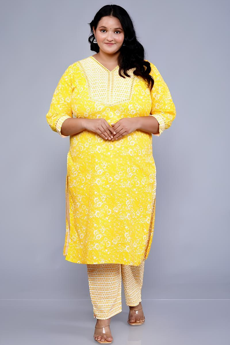 Yellow Floral Printed Kurta Set