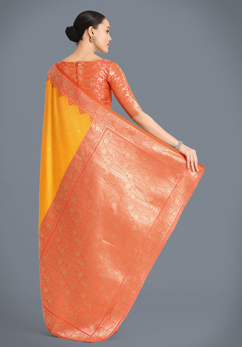 Traditional Yellow and Orange Silk Saree