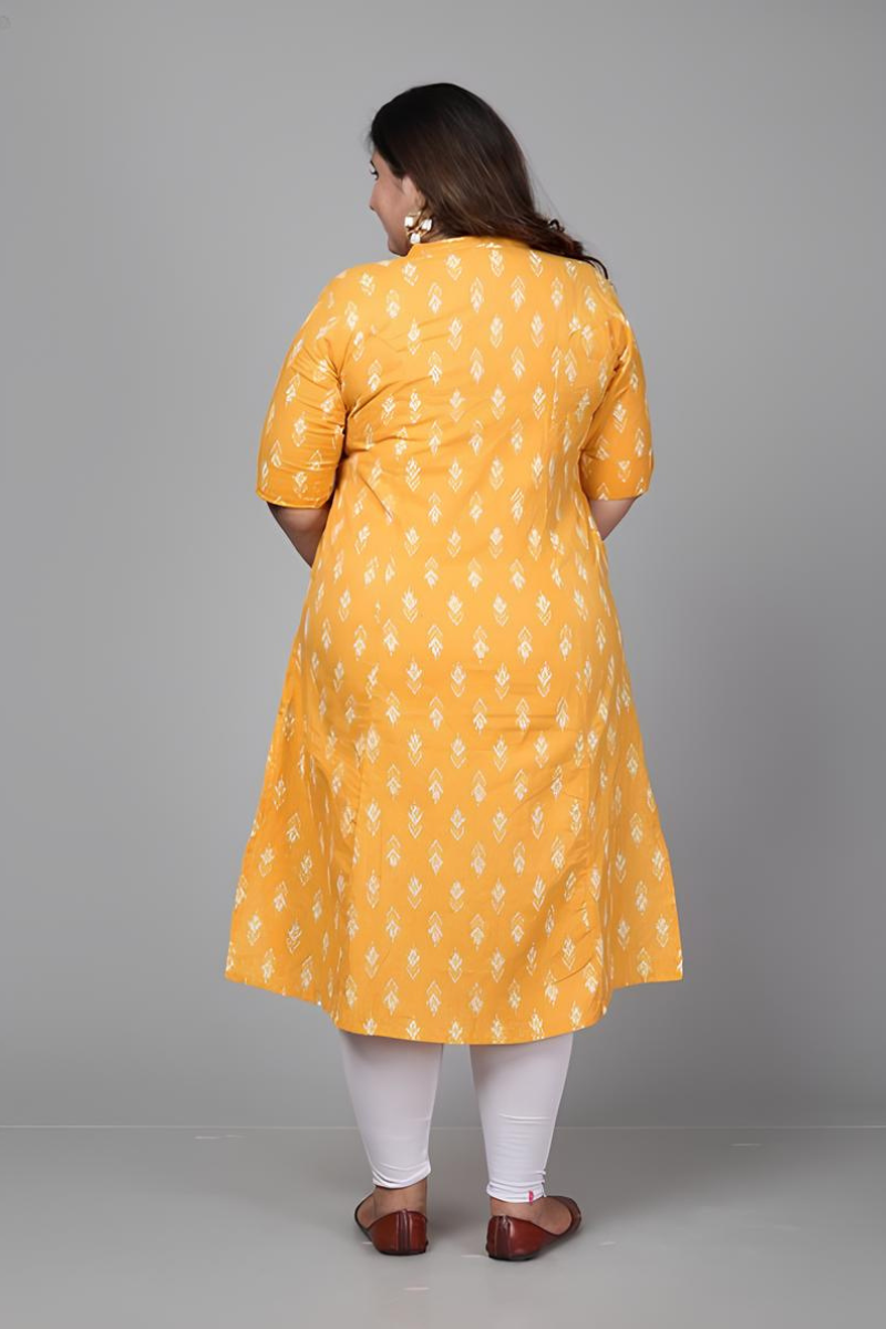Plus Yellow Printed Kurti