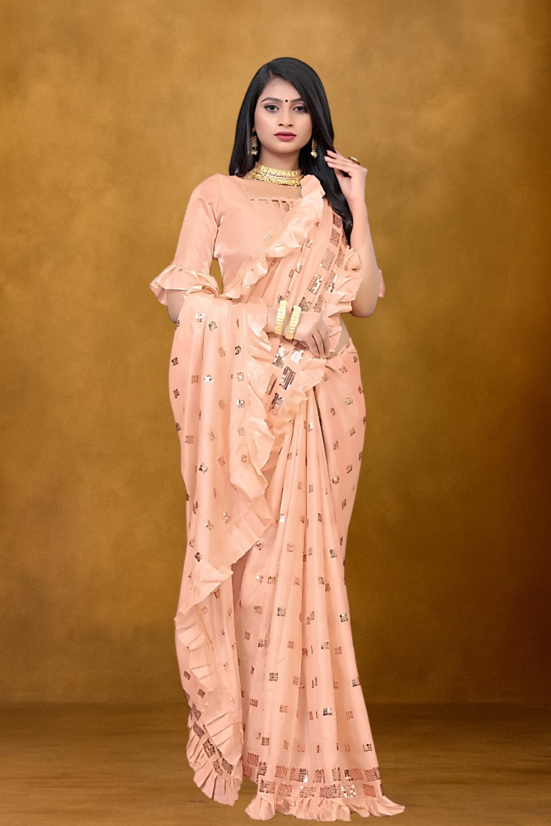 Peach Sequin Work Saree