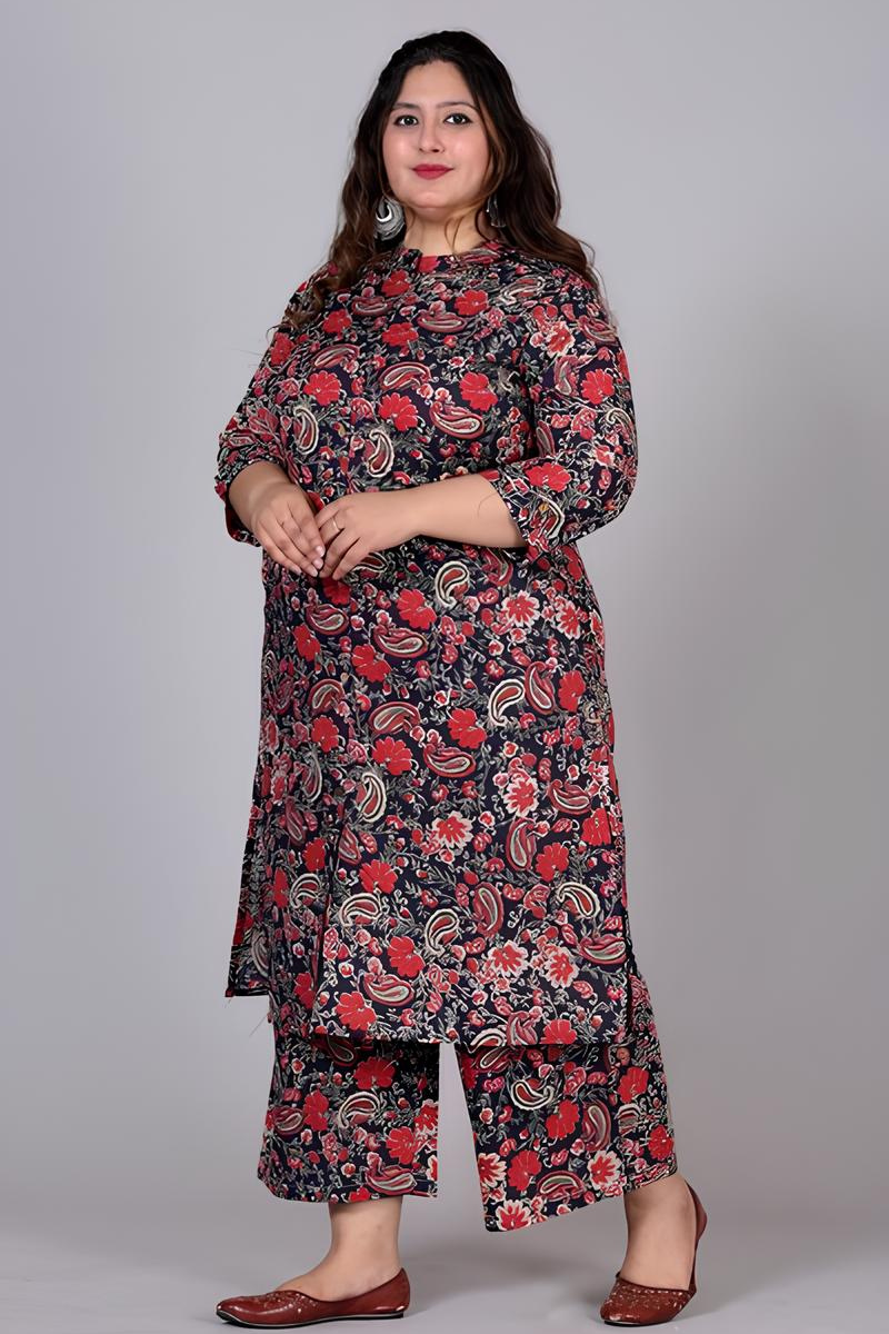 Plus Floral Printed Kurti Set