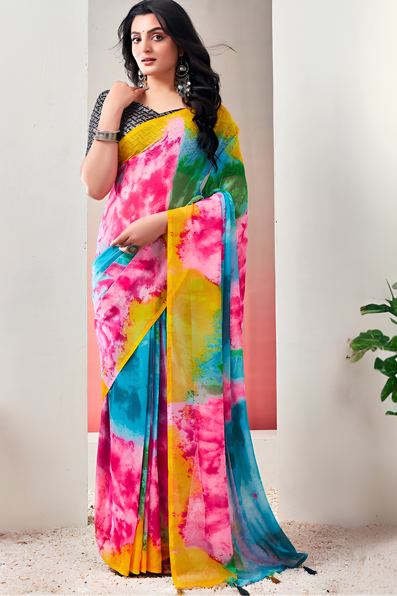 Multicolor Tie-Dye Ready to Wear Saree