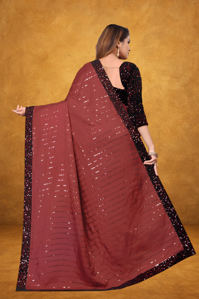 Elegant Maroon Sequin Saree