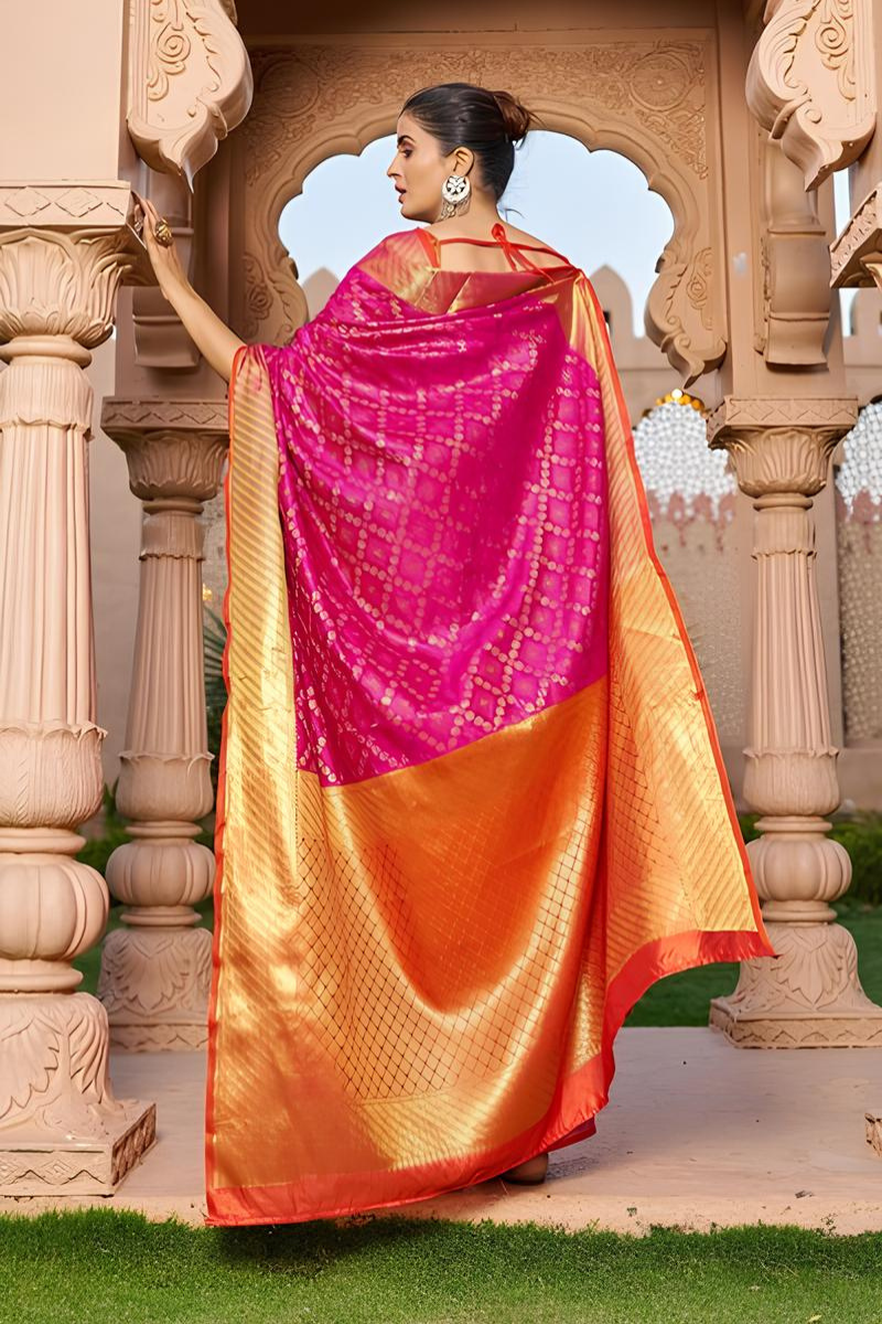 Traditional Pink and Gold Silk Saree