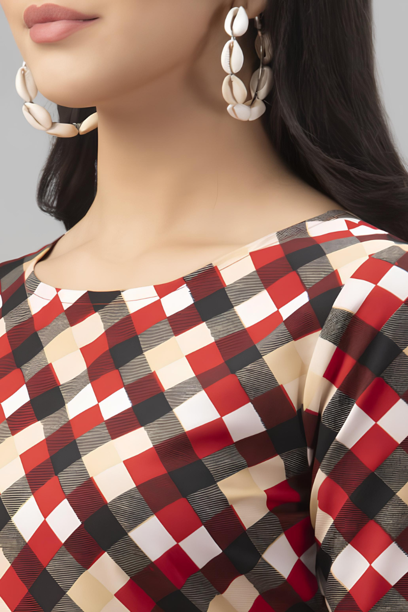 Checkered and Black Midi Dress