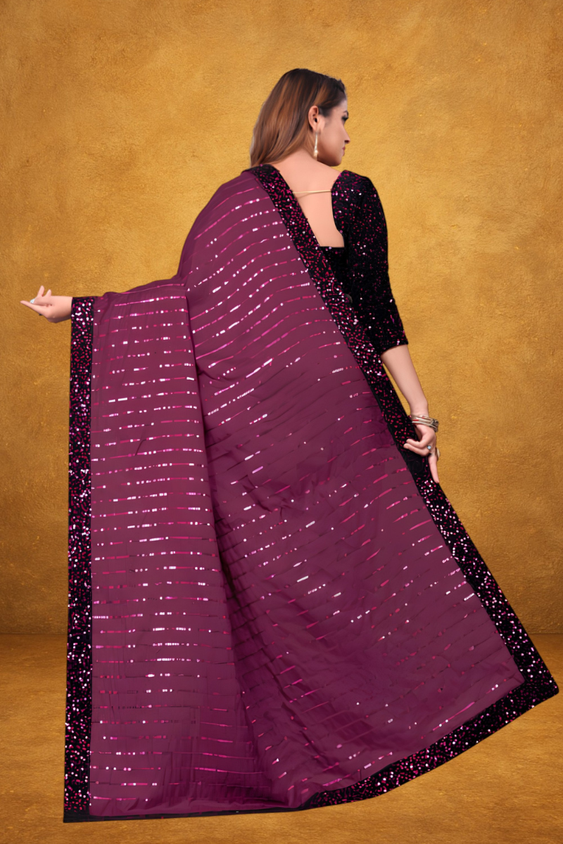 Elegant Purple Sequin Saree