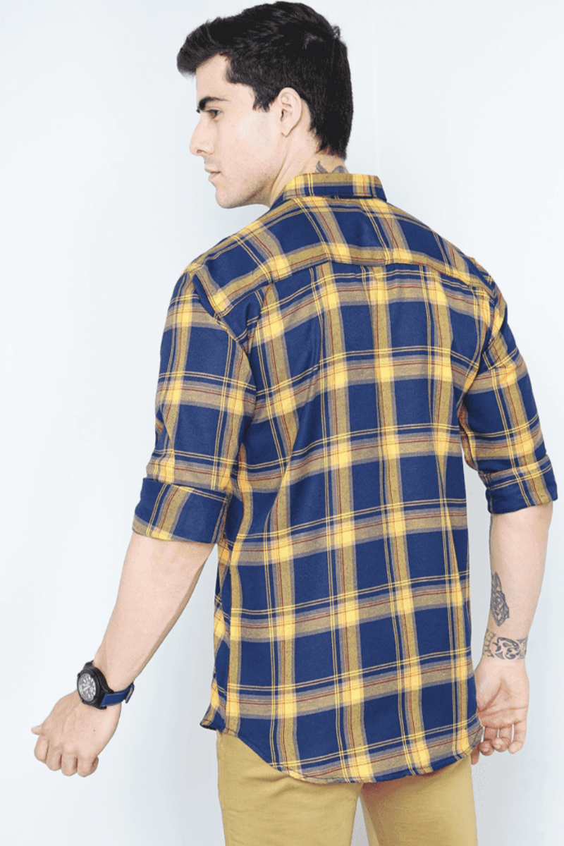 Men's Yellow and Blue Checked Shirt