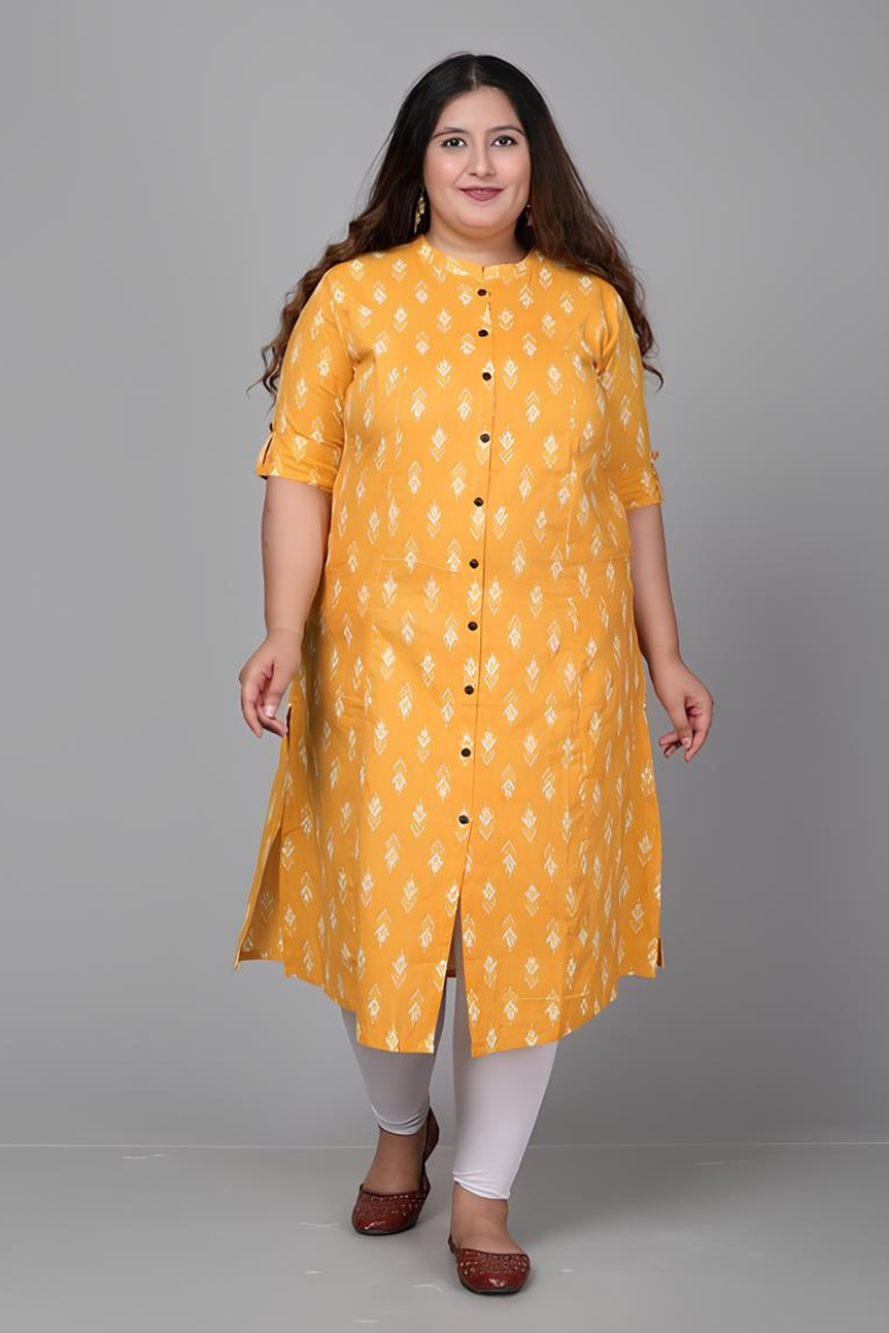 Plus Yellow Printed Kurti