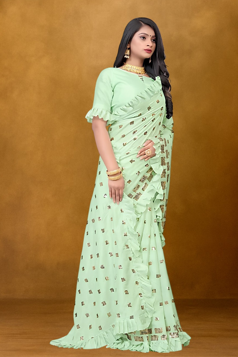Light Green Ruffle Saree