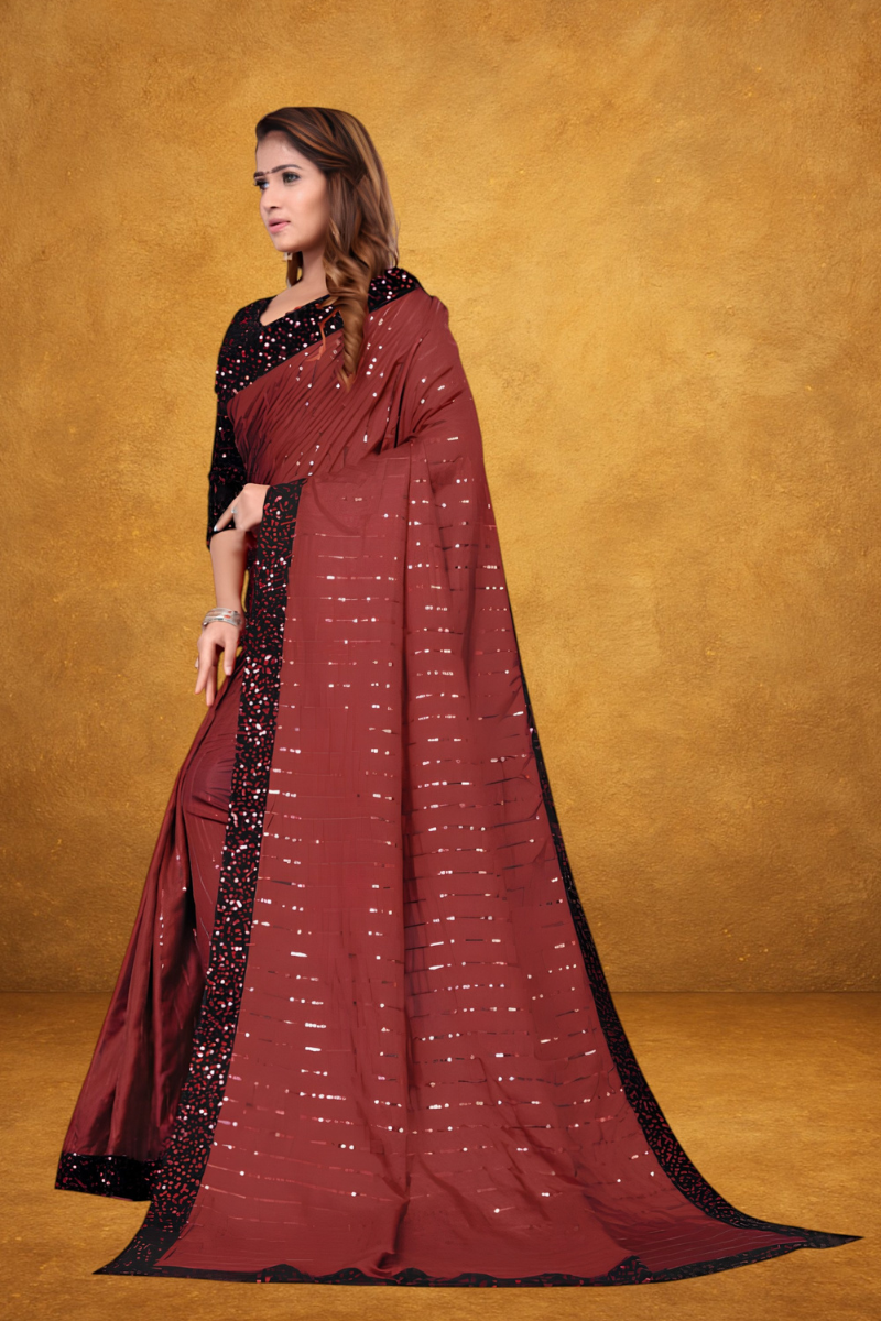 Elegant Maroon Sequin Saree