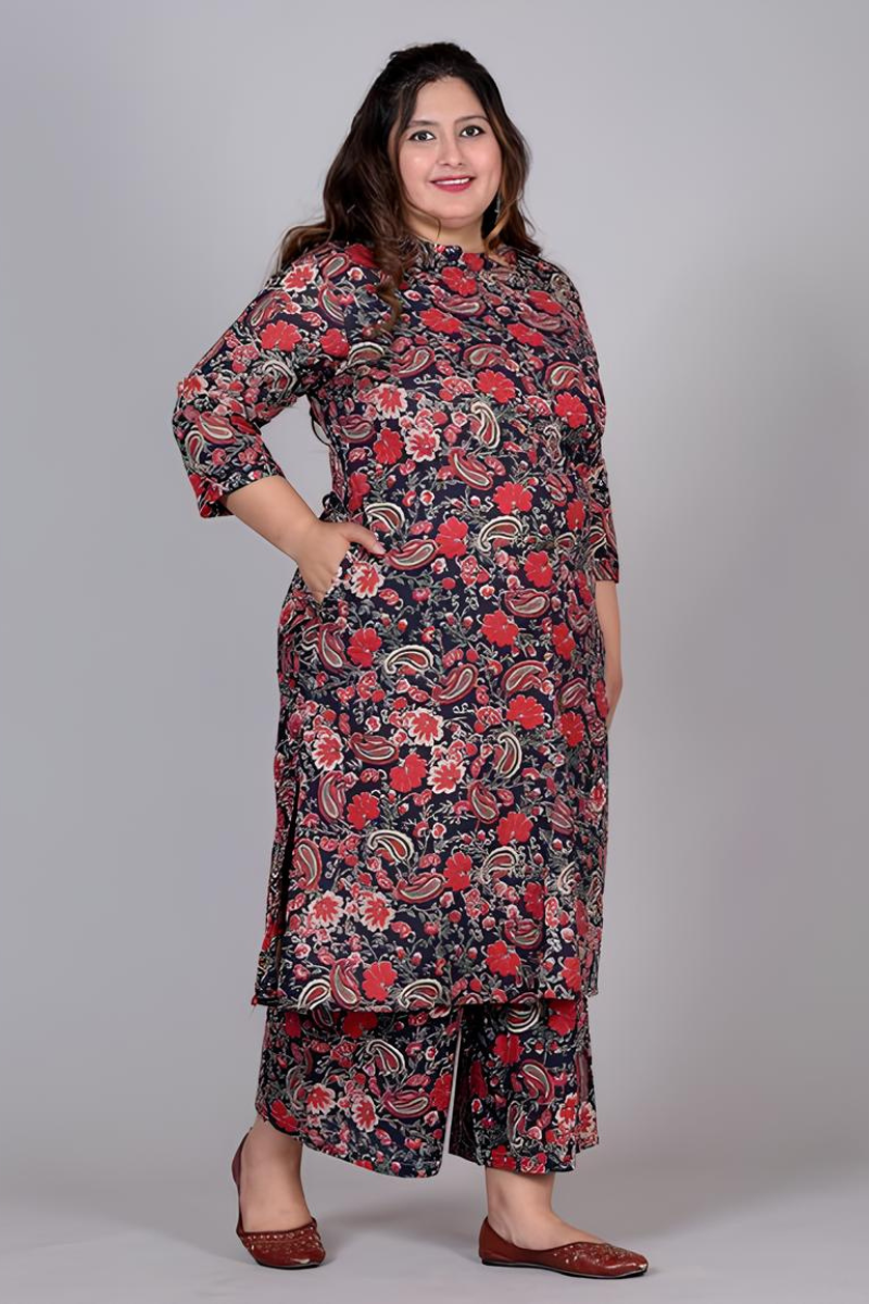Plus Floral Printed Kurti Set