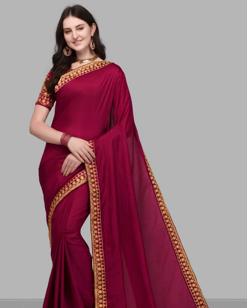 Maroon Saree with Golden Embroidery