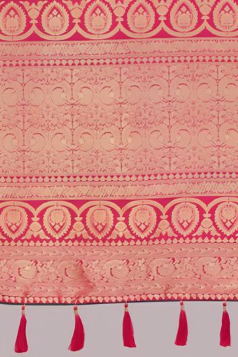 Red Silk Saree with Golden Embroidery