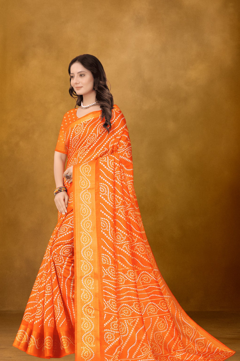 Traditional Orange Bandhani Saree