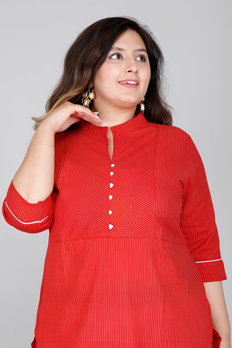 Plus size Red Cotton Kurti